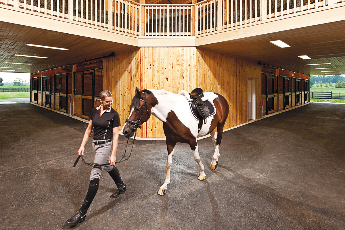 An equestrian leading a horse at the Salamander Resort for a riding vacation