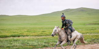 Matthew Perella riding in the Mongol Derby
