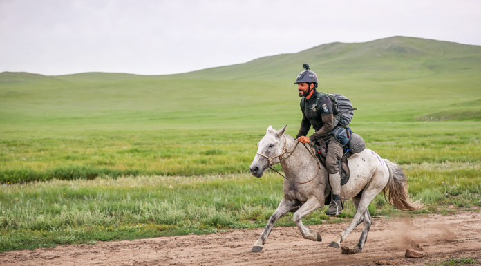 Matthew Perella riding in the Mongol Derby